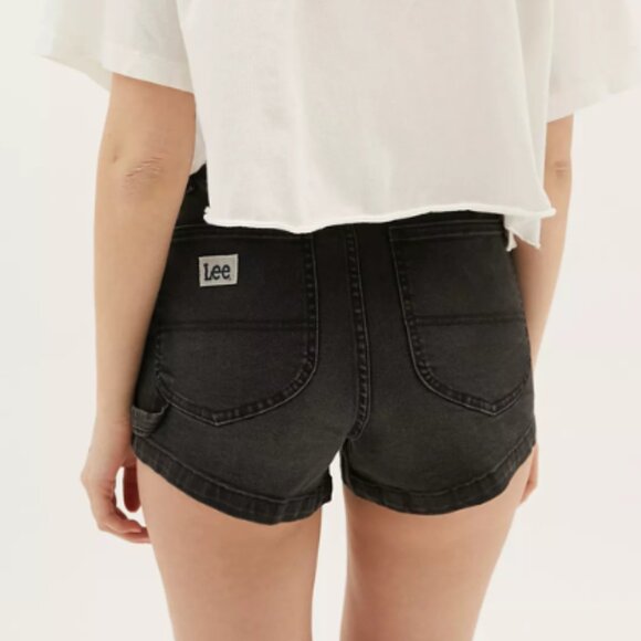 Lee High-Waisted Dungaree Shorts – Washed Black Denim - Picture 4 of 5